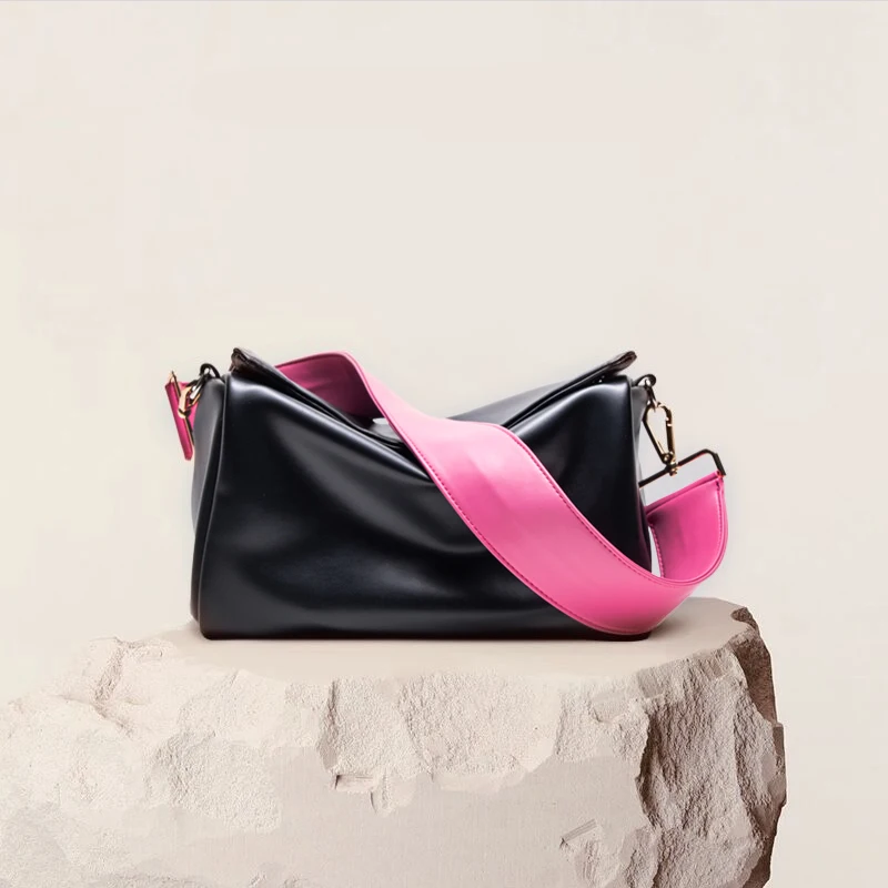 

New Girls Panelled PU Leather Shoulder Bags Designer Women's Wide Strap Sfort Handbags Purses Female Fashion Crossbody Bag 2021