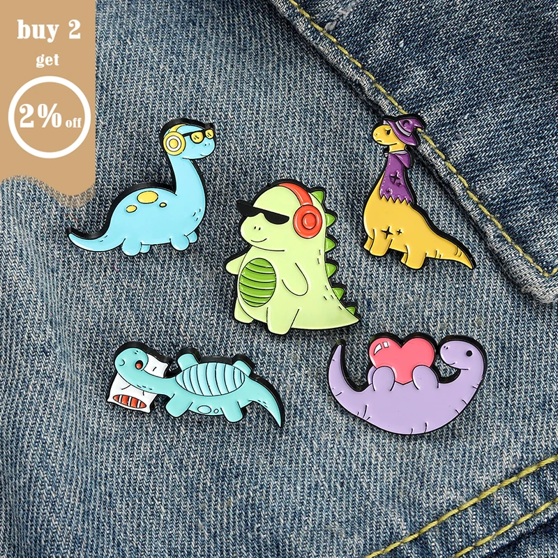 Мультяшный динозавр эмалевая булавка значок музыка Cryptoclidus Броши для детей
