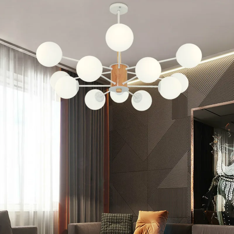 

Wooden LED Pendant Lights with Glass Lampshade For Dining Room Metal Cord Hang Lamp Adjustable Hanging Lighting Fixture WF1111