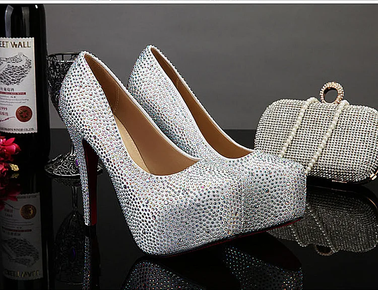 Crystal Pumps Women Shoes Platform High Heels Wedding Shoes Bride Red Silver Platform High Heels Ladies Shoes Platform Heels