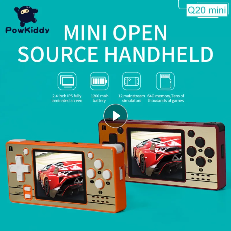 

POWKIDDY Q20 MINI Open Source 2.4 Inch OCA Full Fit IPS Screen Handheld Game Console Retro PS1 New Game Players Children's Gifts