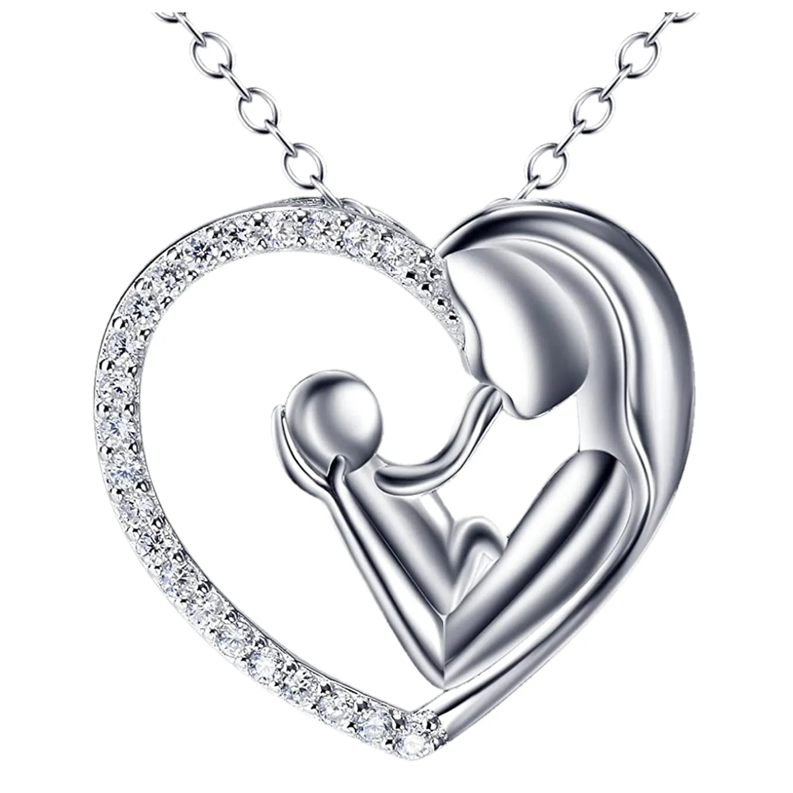 Mother's Day Silver Love Heart Pendant Ladies Necklace Fashion Temperament Mom Gift Collar Daughter Gives Mother A Good | Украшения и