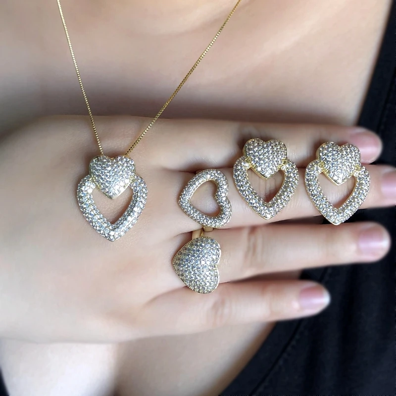 

Vintage Big Heart Shape Stud Earrings Women Multicolor Zircon Gold Color boho Hollow Heart Brincos 2020 Wedding Fashion Jewelry