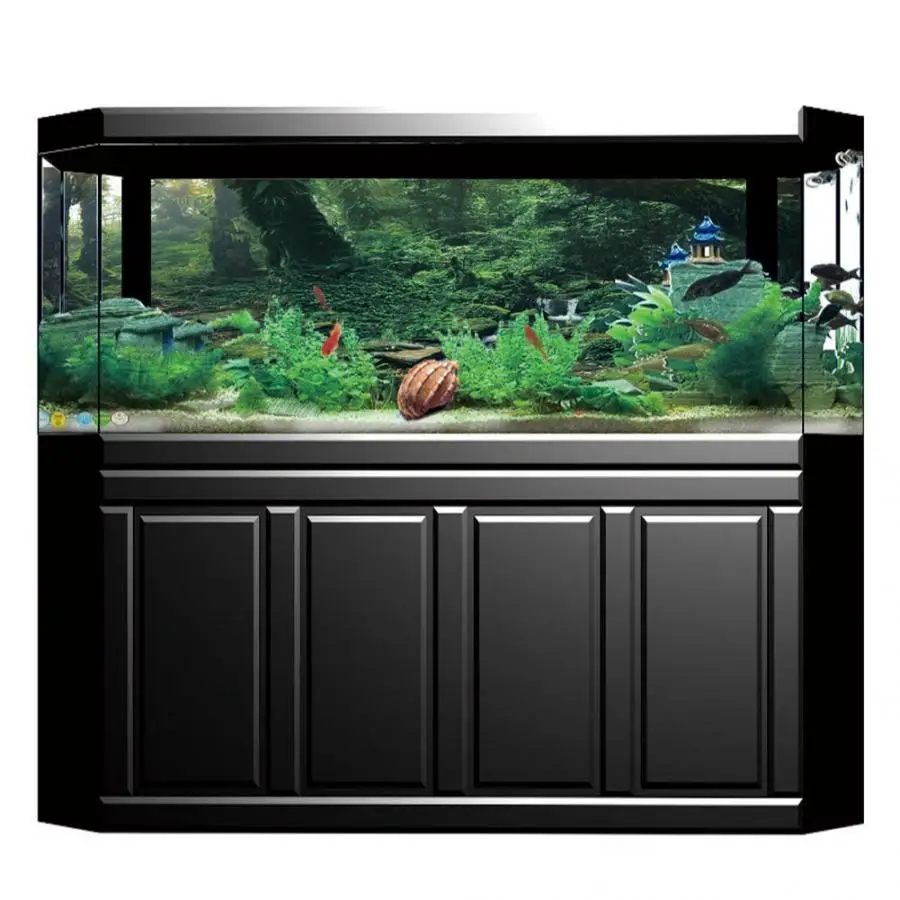 

PVC Aquarium Landscape Sticker Poster Riverway Green Woods Landscape Fish Tank Background Backdrop Aquarium Decor Supplies