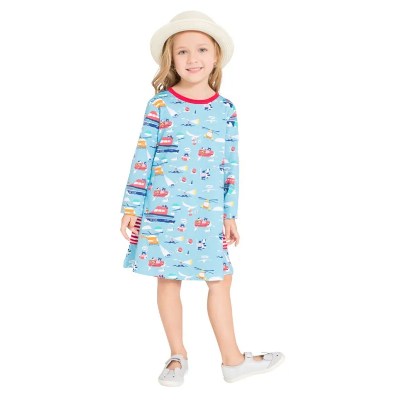 Детское платье с длинным рукавом карманами и мультяшным принтом | Детская одежда