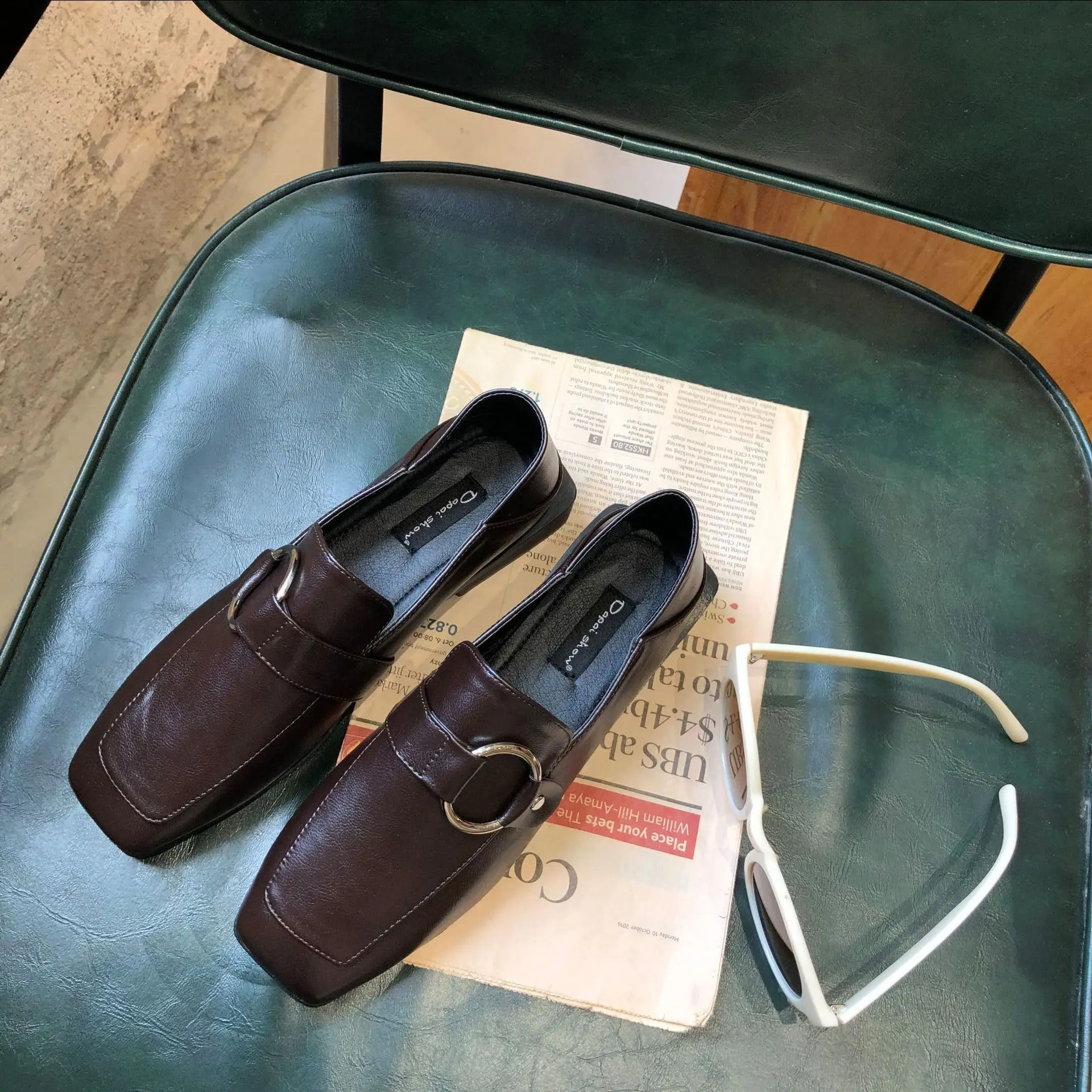 Пенни Лоферы для женщин мокасин из овчины puLeather слипоны с открытым носком на