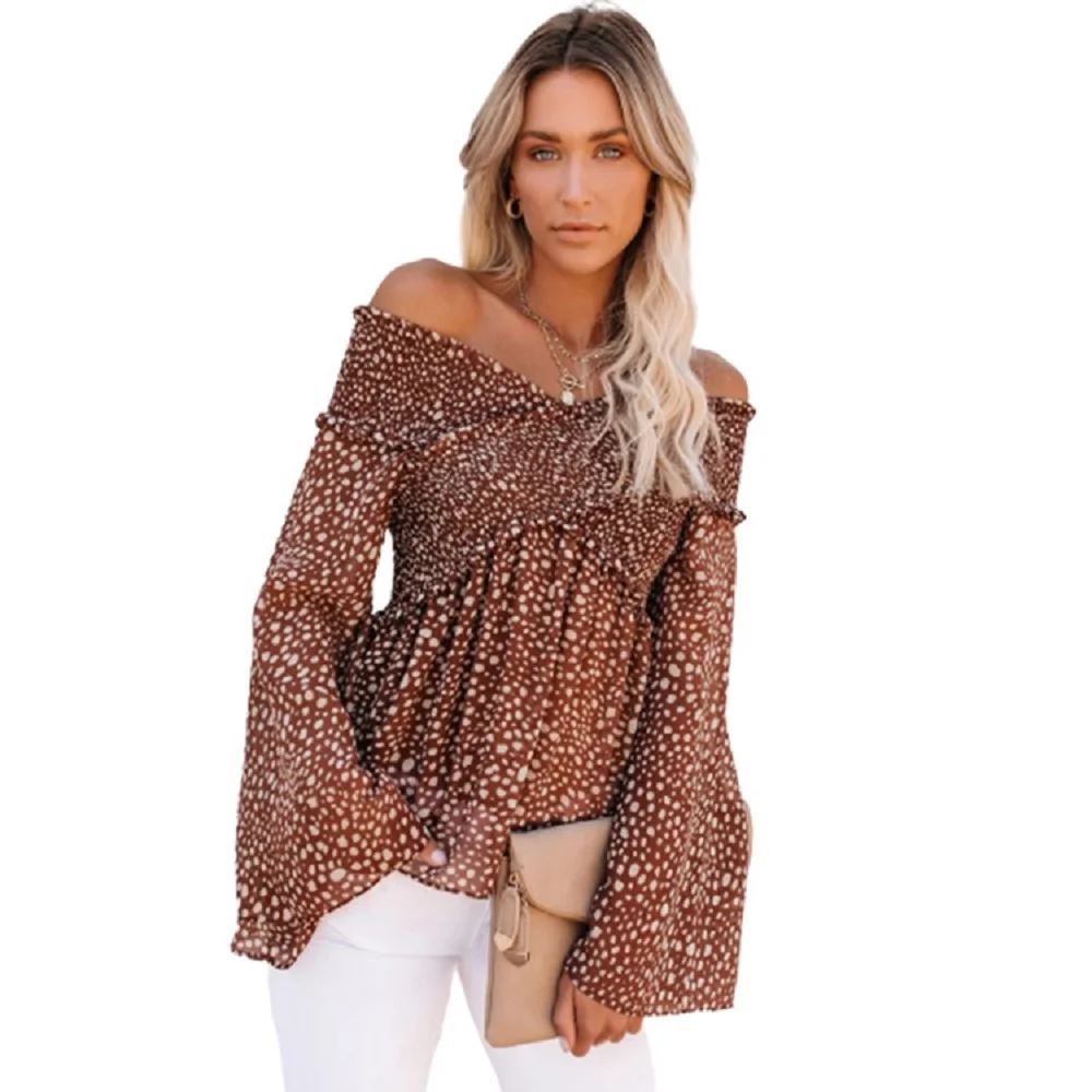 

Europe and the United States in the autumn of 2020 leopard print irregular shirt collar long-sleeved shirt women