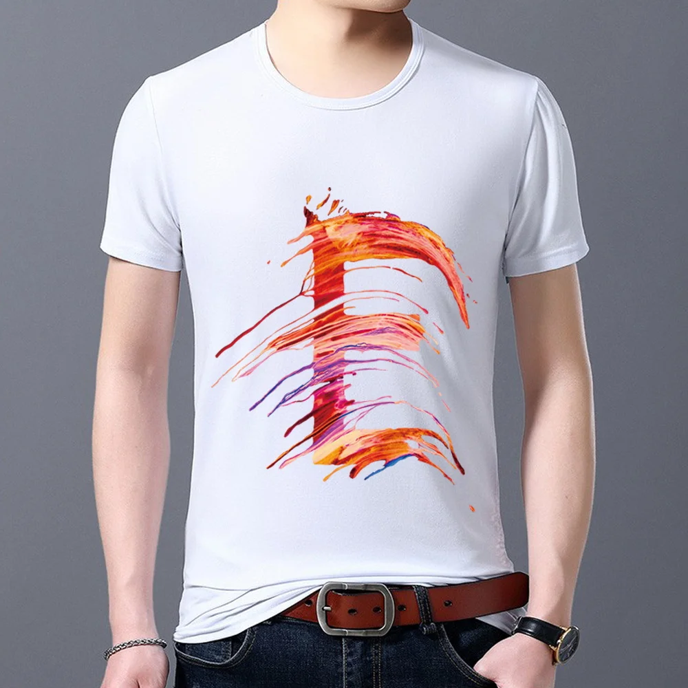 

Street Men's Casual Slim Simple T-shirt Printing 26 English E Letter Pattern Printing Series Paint O-neck Men's Comfortable Top