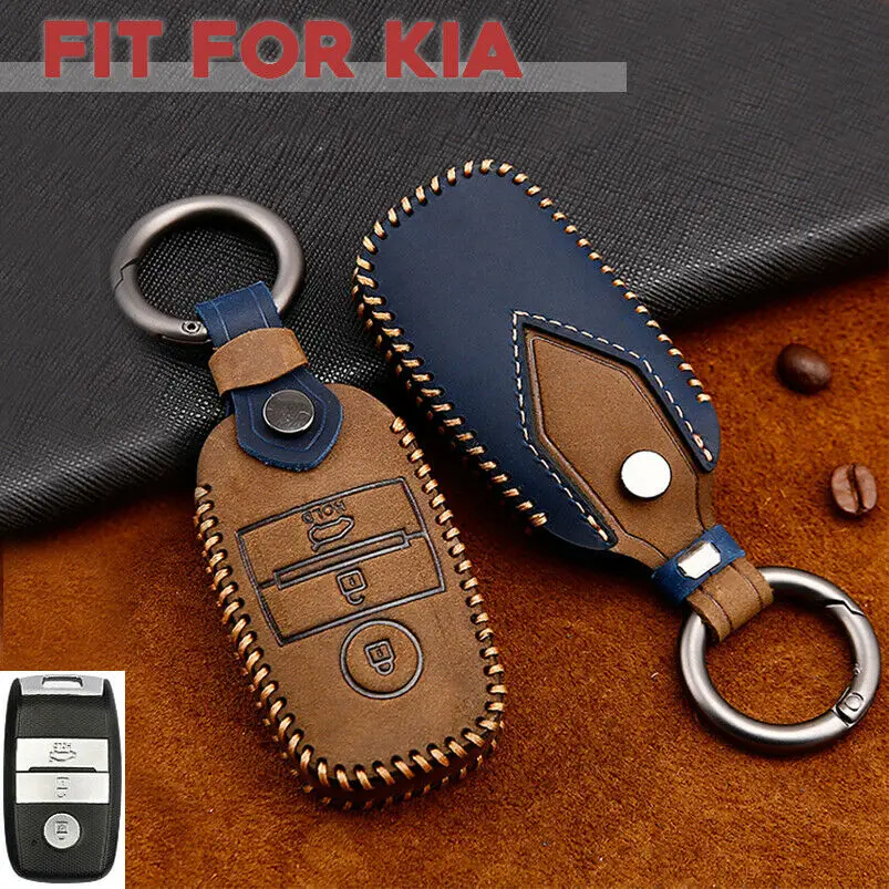 

Leather Car Smart Key Fob Case Holder CoverFor Kia Optima K5 Sorento Carens Soul 2014 2015 2016 2017 2018 2019 2020 key chains