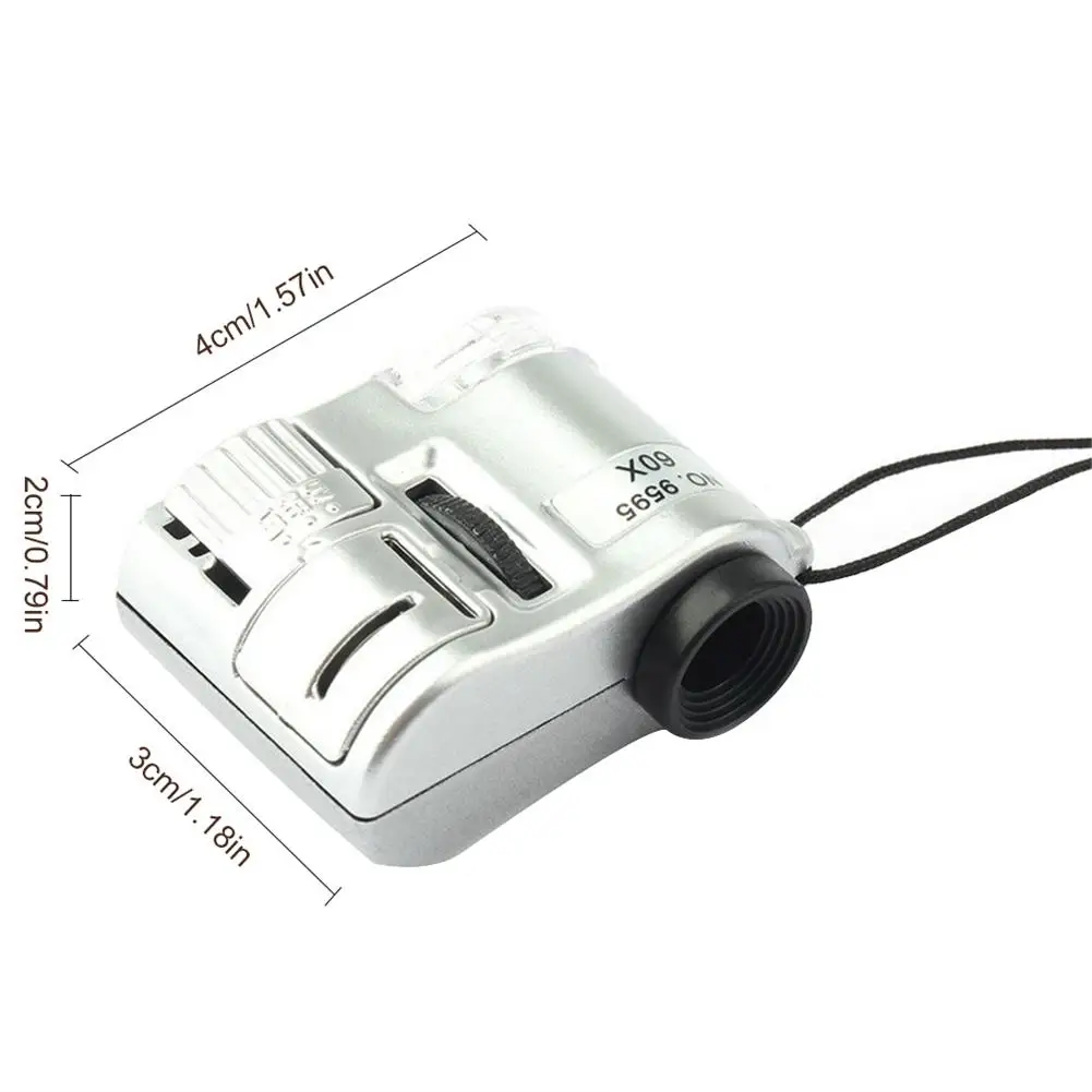 Mini Lens 60X Pocket Magnifier Microscope With LED Ultraviolet Light Jewelry Education Focus Adjustable Loupe Currency Detector