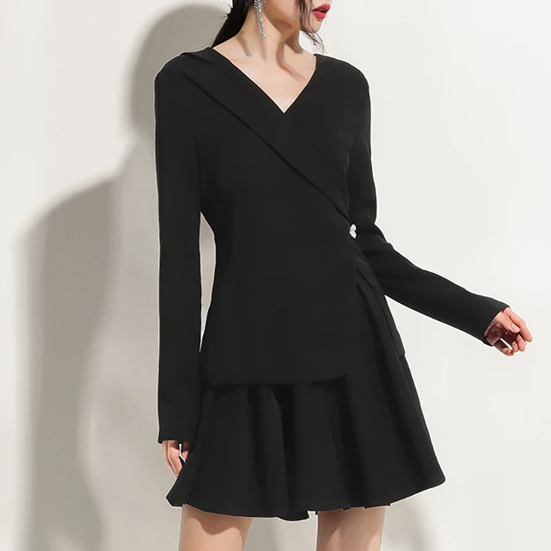 Max Spri женский модный топ с v-образным вырезом и длинными рукавами тонкая мини-юбка