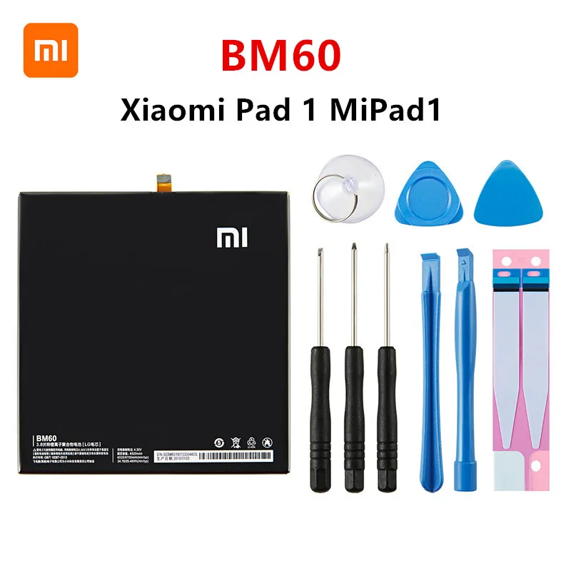 

Xiao mi 100% Orginal BM60 6520mAh Battery For Xiaomi Pad 1 Mipad 1 A0101 BM60 High Quality Tablet Replacement Batteries +Tools