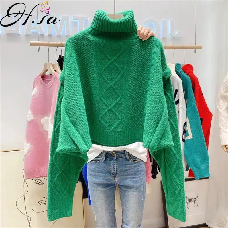 

Hsa 2021 Winter Korean Style New Retro Twist Pullover Sweater Long Sleeve Loose Turtleneck Sweater Jumpers All-Match Knitted Top