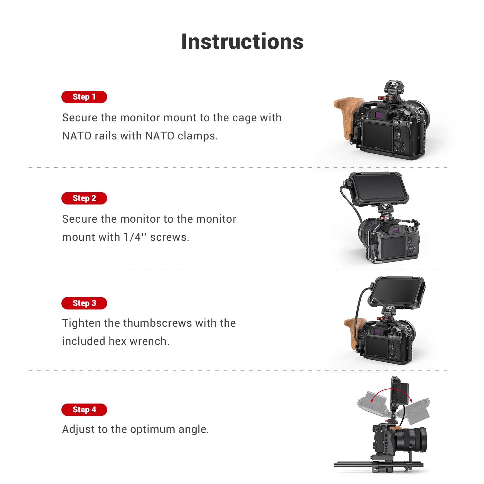 Регулируемое поворотное и наклонное крепление SmallRig для монитора с зажимным