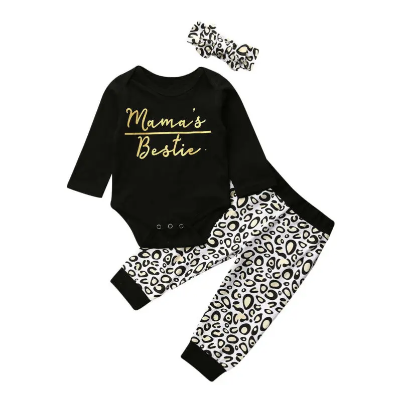 leopard set LOOZYKIT одежда с длинными рукавами для новорожденных мальчиков и девочек; Mama Is Bestie; комплект из 3 предметов комбинезон; топы; леопардовые штаны; леггинсы; осенняя одежда - Цвет: leopard set