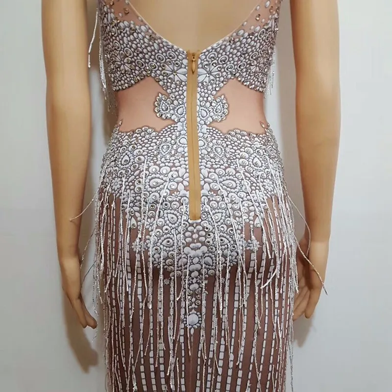 Длинное платье с бахромой и роскошными кристаллами женское вечернее сексуальное