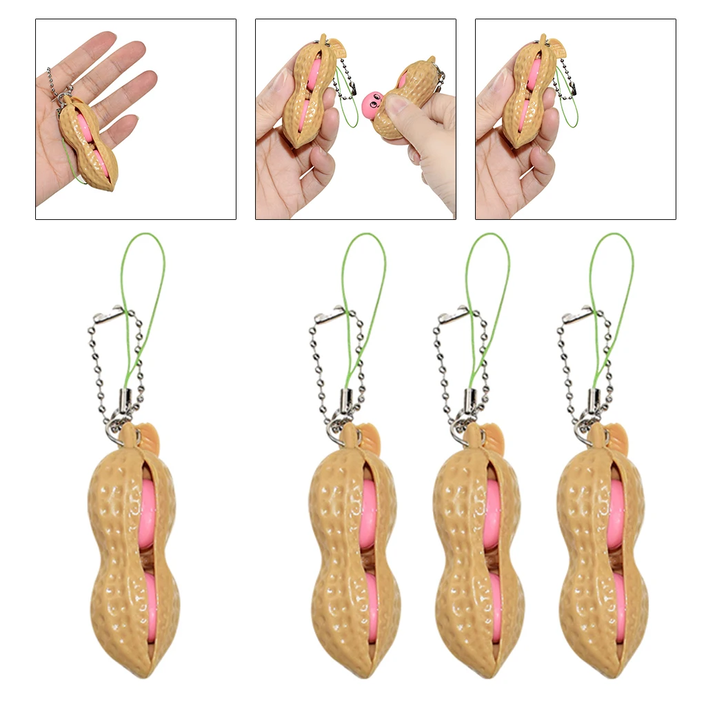 

Squeeze Beans Toys Keychain Fidget Toys Peanut Stress Relief Adults Kids