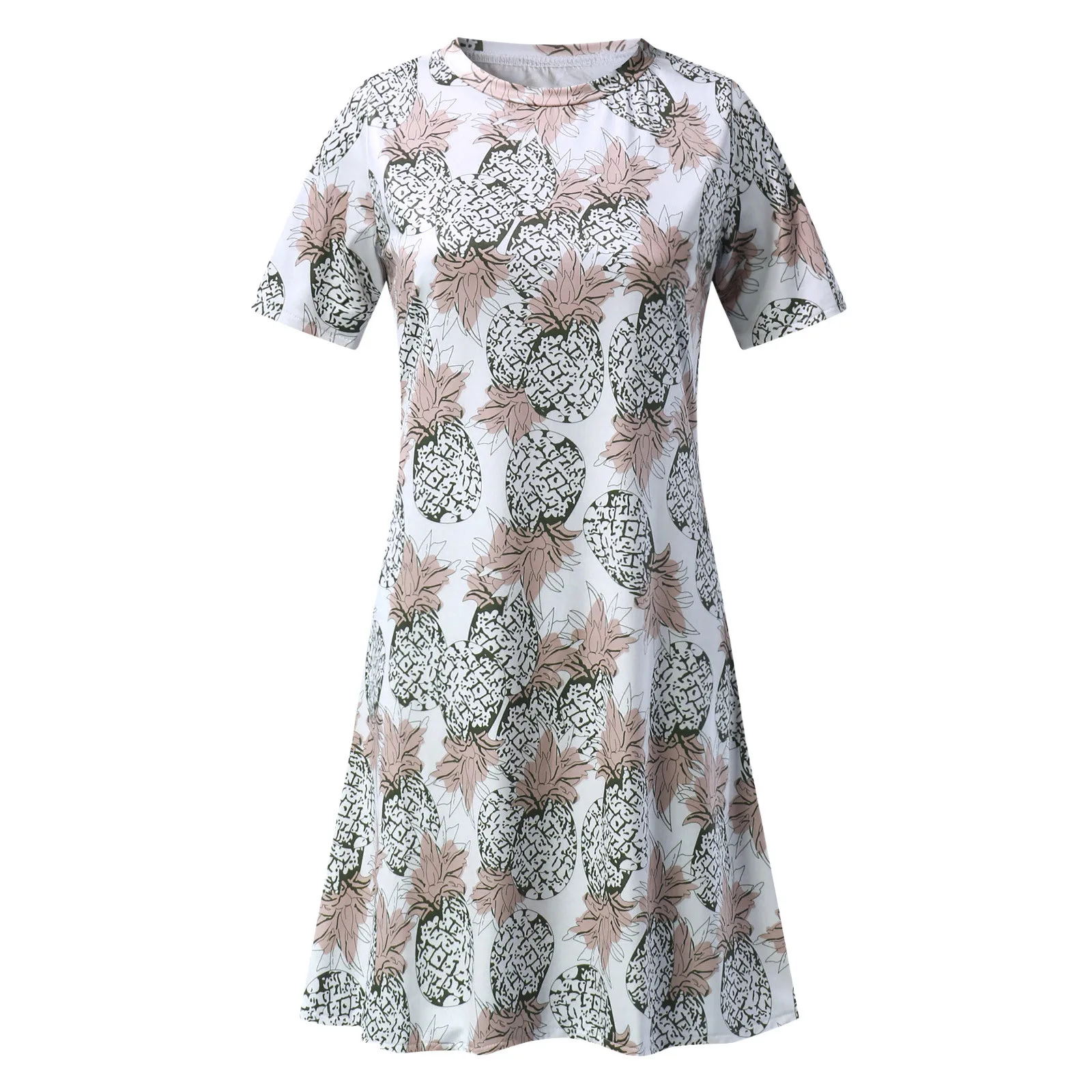 

Summer Dress Women Mini Dresses Short Sleeve Casual O Neck Pineapple Print Sundress Female Dress Sexy Party Sundress Vestidos