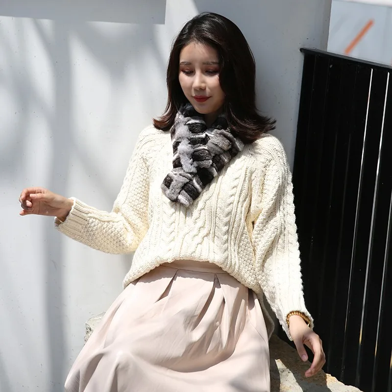 Женский меховой шарф в шиншилле Модный зимний с зажимом Теплый Универсальный