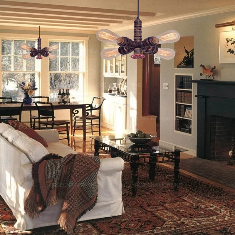 Промышленные люстры для водопроводных труб ретро Античная бронзовая люстра