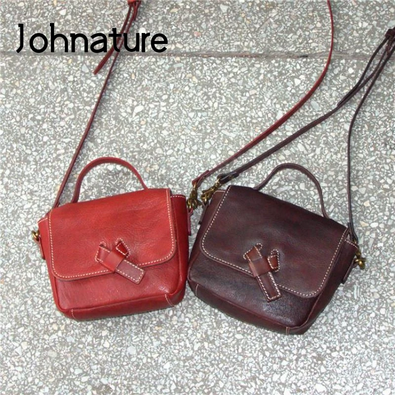

Johnature Retro First Layer Cow Leather Women Bag 2021 New Simple Solid Color Shoulder Bags Handmade Handbag Messenger Bag