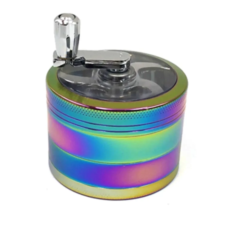 

4-Layer Zinc Alloy Hand Crank Colorful Herbal Herb Tobacco Grinder 63MM Smoke Grinders