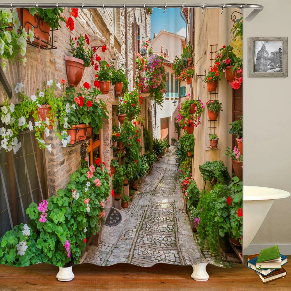

Pastoral Style European Garden Shower Curtain Bathroom Waterproof 3d Printing Shower Curtain with Hook Polyester Fabric Curtain