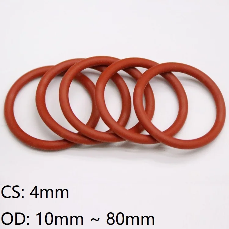 

10pcs Red VMQ Silicone Ring Gasket CS 4mm OD 15 ~ 80mm Silicon O Ring Gasket Food Grade Rubber o-ring vmq assortment hvac tools