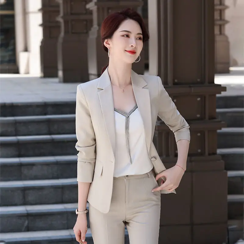 

2021new Spring And Autumn Professional Small Suit Women Jacket Short Top Workwear Slim Women's Sleeve Suit Professional Wear Set