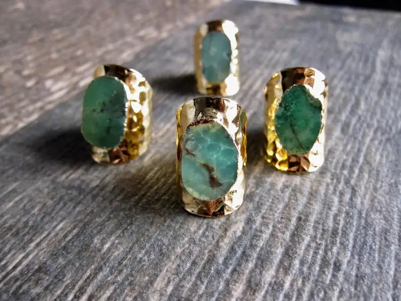 

5Pcs Natural Australian Jades Stone Slab Beads Gold Open Adjustable Finger Ring Jewelry Women Wholesales