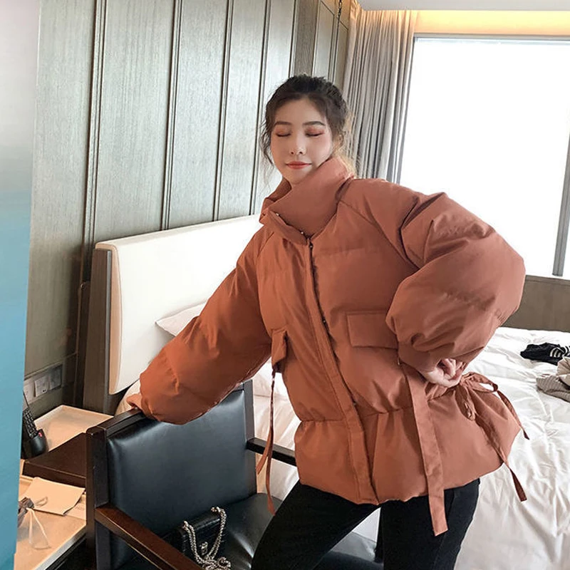 Women's Winter Down Jacket Fashion Solid Stand Collar Short  Coat Korea Style Loose Parkas Ladies Chic Outwear Female Plus Size