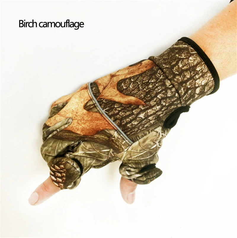 Birch camouflage Новые березовые или камышовые мужские охотничьи перчатки с камуфляжным узором, перчатки для катания на лыжах, пеших прогулок, рыбалки, летне-осенние камуфляжные уличные перчатки - Цвет: Birch camouflage