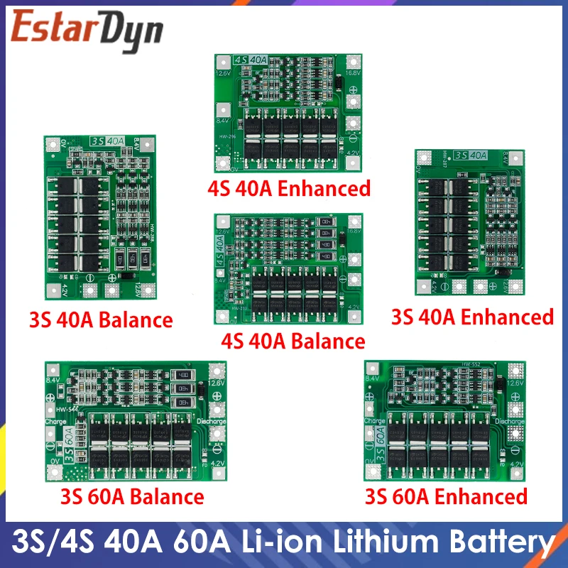 3S 4S 40A 60A Li-ion Lithium Battery Charger Protection Board 18650 BMS Drill Motor 11.1V 12.6V/14.8V 16.8V Enhance/Balance