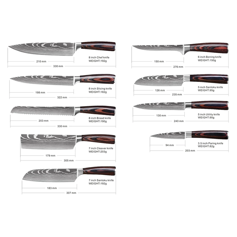 9 шт наборы шеф-ножей дамасский узор 7cr17 Нержавеющая сталь Кухня складной