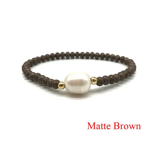 Matte Brown Эластичные браслеты ручной работы с пресноводным жемчугом для женщин, ювелирные изделия в стиле бохо, растягивающиеся браслеты, ювелирные изделия из настоящего жемчуга, подарок для женщин - Окраска металла: Matte Brown