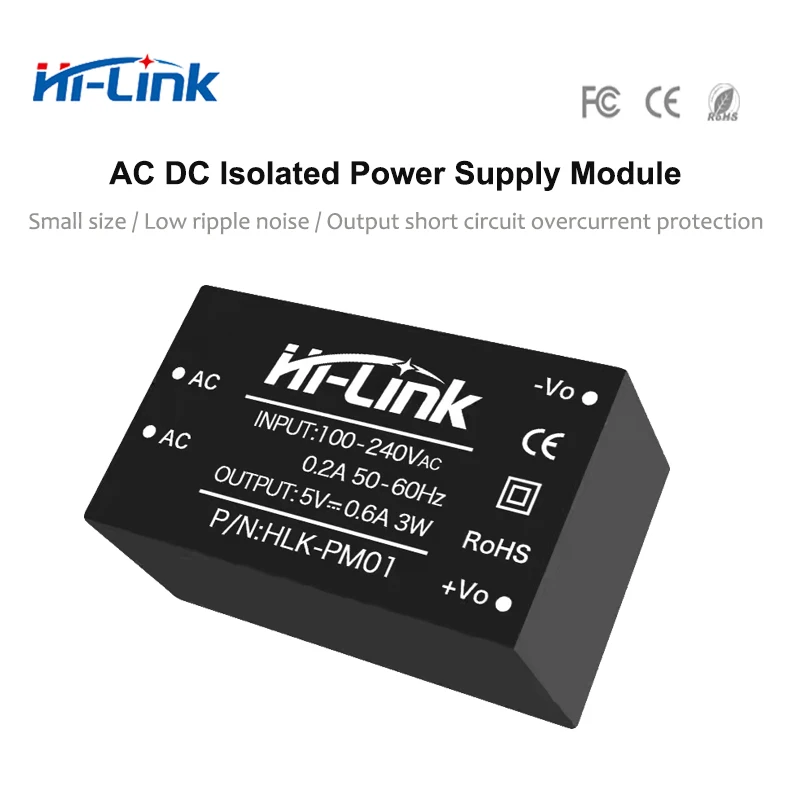 

Hi-Link Free Shipping 10pcs/lot HLK-PM01 220V to 5V 3W 600mA Step Down Isolated Switching Power Supply Module AC DC Converter