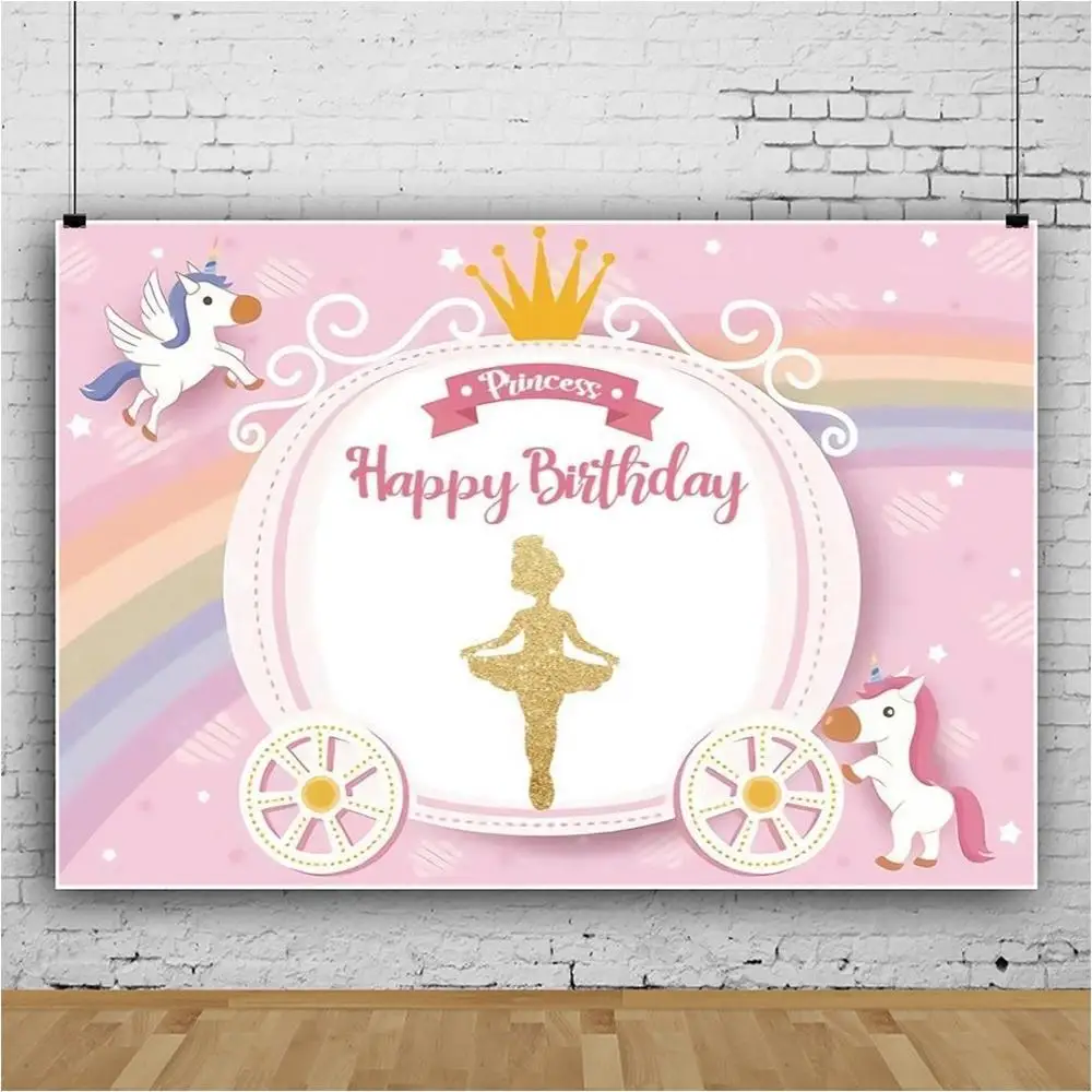 

Princess Baby Birthday 1st First Party Photography Backdrops Unicorn Pumpkin Carriage Photographic Backgrounds For Photo Studio