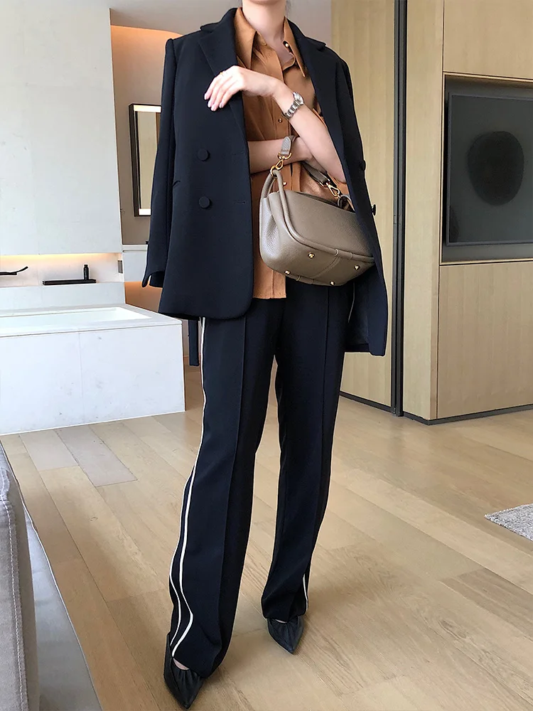 Женский костюм с лацканами весенний дизайнерский черный блейзер асимметричным