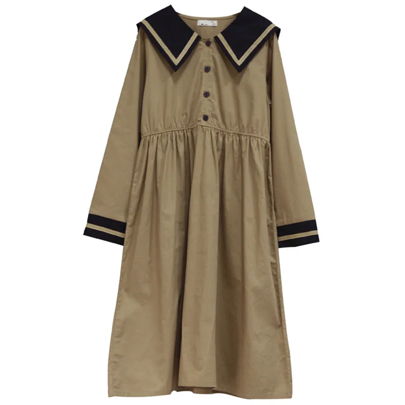 

8 to 16 years kids & teenager girls autumn fall cotton sailor collar school uniform flare midi dress child casual dresses