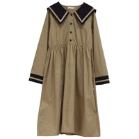 8 to 16 years kids teenager girls spring fall cotton sailor collar school uniform flare midi dress child casual dresses