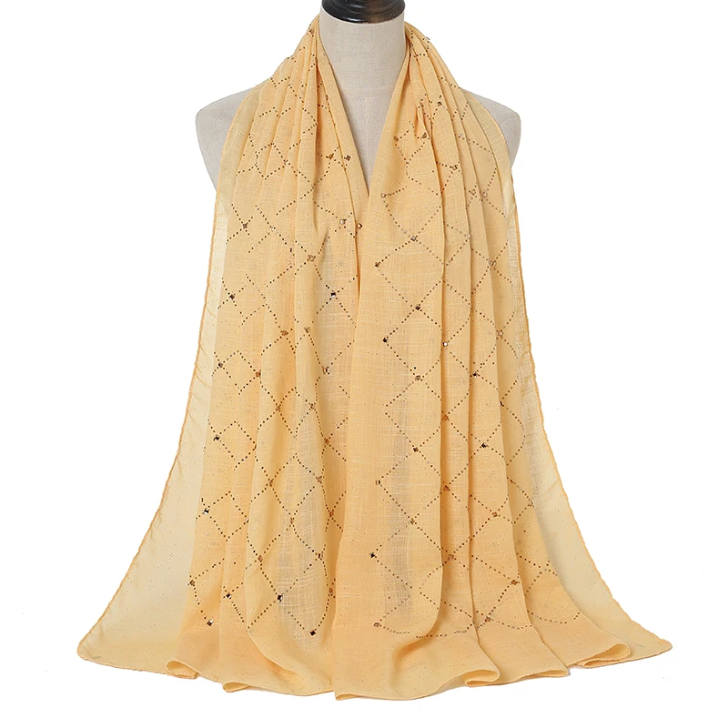 

Fashion Plain Cotton Scarf Muslim Hijab Shiny Diamond Plaid Scarves Women Luxury Headscarf Long Shawl Support Wholesale