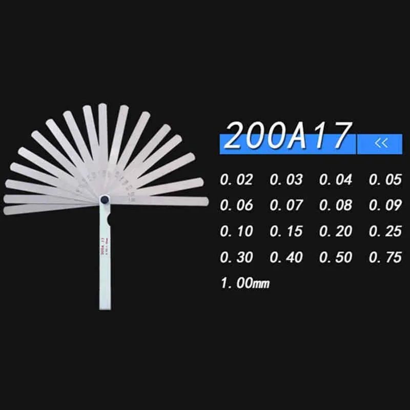 200 17 Fan 1 шт. 17 лезвий свечи зажигания толщина зазора 100 мм метрический наполнитель щупа метрические измерения от 0,02 до 1 мм стальные измерительные инструменты - Цвет: 200 17 Fan