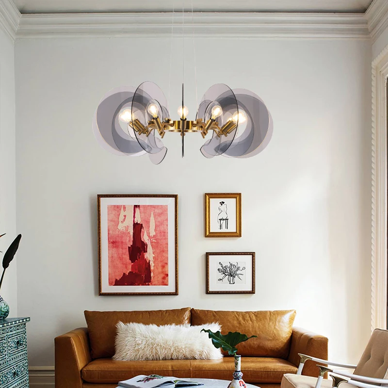 

Postmodern creative personality glass chandelier LED simple living room lamp wrought iron Nordic style restaurant chandelier