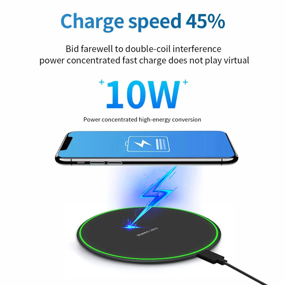 FDGAO Qi Wireless Charger 10W Quick Charge For iPhone 11 8 X XS Max XR Airpods 2 Samsung S10 S9 Plus Note 10 9 Fast Charging Pad | Мобильные