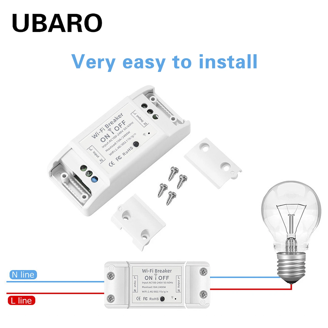 

UBARO Tuya App Wifi Smart Life Wireless Remote Touch Switch Breaker Voice Control For Google Home Alexa Echo Led on/off Module