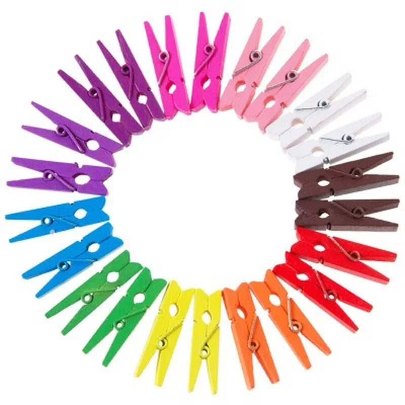 Качественные Разноцветные деревянные Мини прищепки 30 мм для фотобумаги