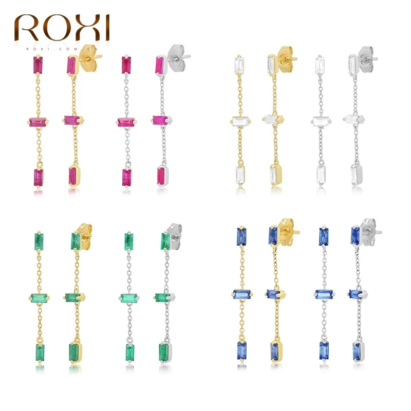 

ROXI Ins с цветным камнем длинные Чиан, серьги со шпилькой, для женщин, ювелирные изделия для пирсинга Серьги 925 стерлингового серебра серьги, вы...