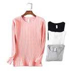 KT01 Весенняя эластичная футболка в рубчик, Женская Повседневная футболка с длинным рукавом, хлопковые футболки, трикотажные топы, размера плюс