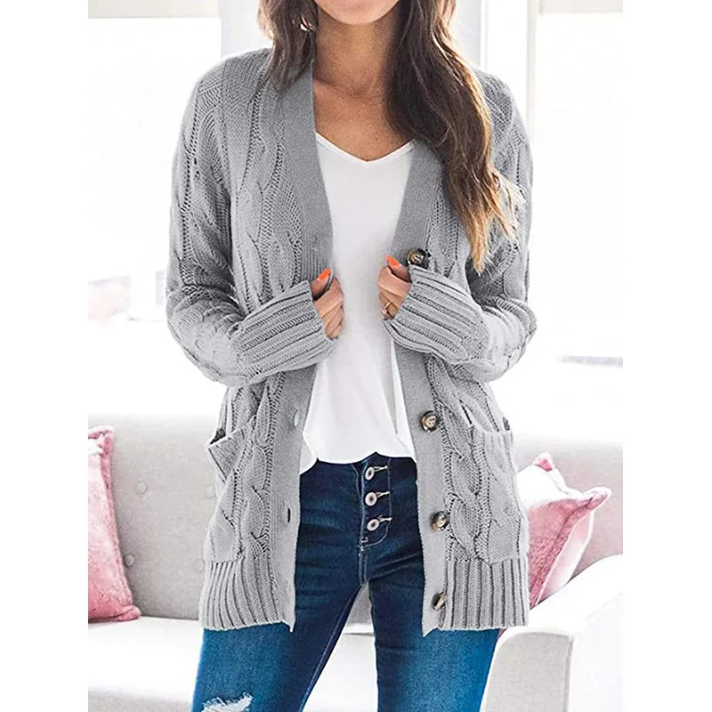 

Autumn and Winter New Knitted Cardigan Sweater Outwear Tops Women V-neck Single-breasted Button Long-sleeved Sweater Coats