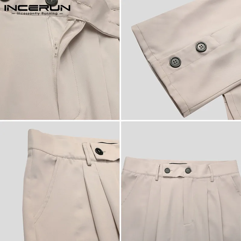 

INCERUN 2021 Men Casual Pants Streetwear Pockets Solid Color Button Joggers Trousers Men Leisure Korean Style Pantalones Hombre